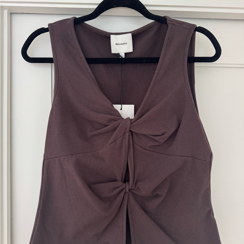 Reformation Sleeveless Twist-Front Tank Top in Chocolate Brown
